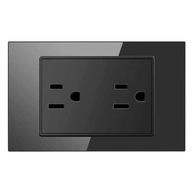 Toma de corriente de cristal templado con carga rápida USB estándar estadounidense de Taiwán, interruptor de 16A, color negro, 110V-250V, panel de enchufe transfronterizo.