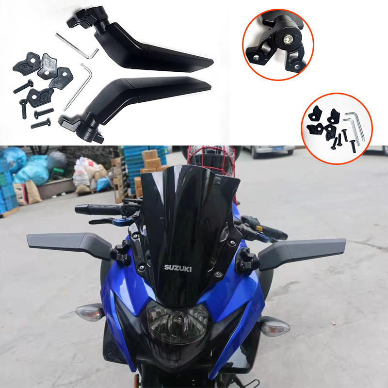 Espejo retrovisor de motocicleta modificado adecuado para Kawasaki Suzuki Honda modificado coche deportivo de ala fija espejo retrovisor plegable