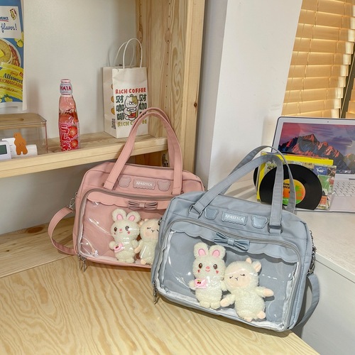 Japanese Harajuku college style cute jk uniform bag transparent badge girl cartoon anime two-dimensional crossbody pain bag