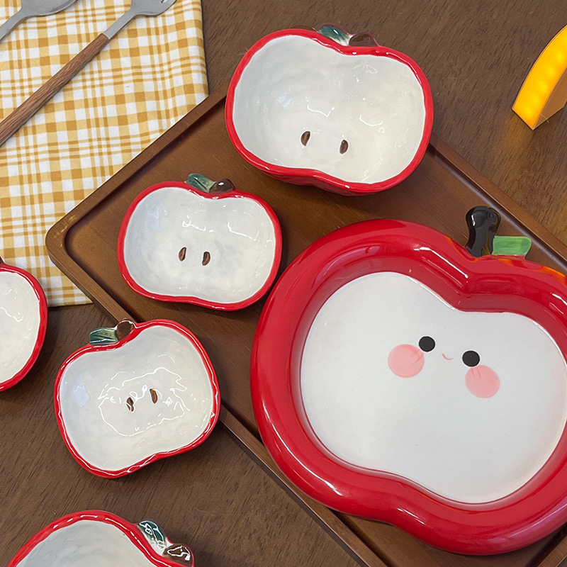 Cute Ceramic Apple Tableware Plate Apple Bowl Apple Girl Bowl Plate Home Dish Plate Breakfast Plate Christmas Gift