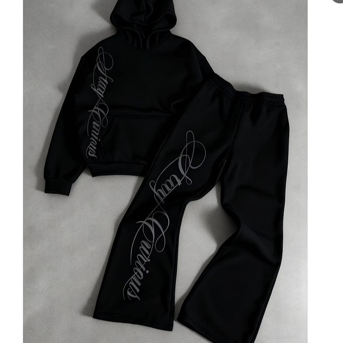 Modern Letter-Print Hoodie And Wide-Leg Jogger Set, Oversized Loungewear For Casual Street Style_viptrois.com