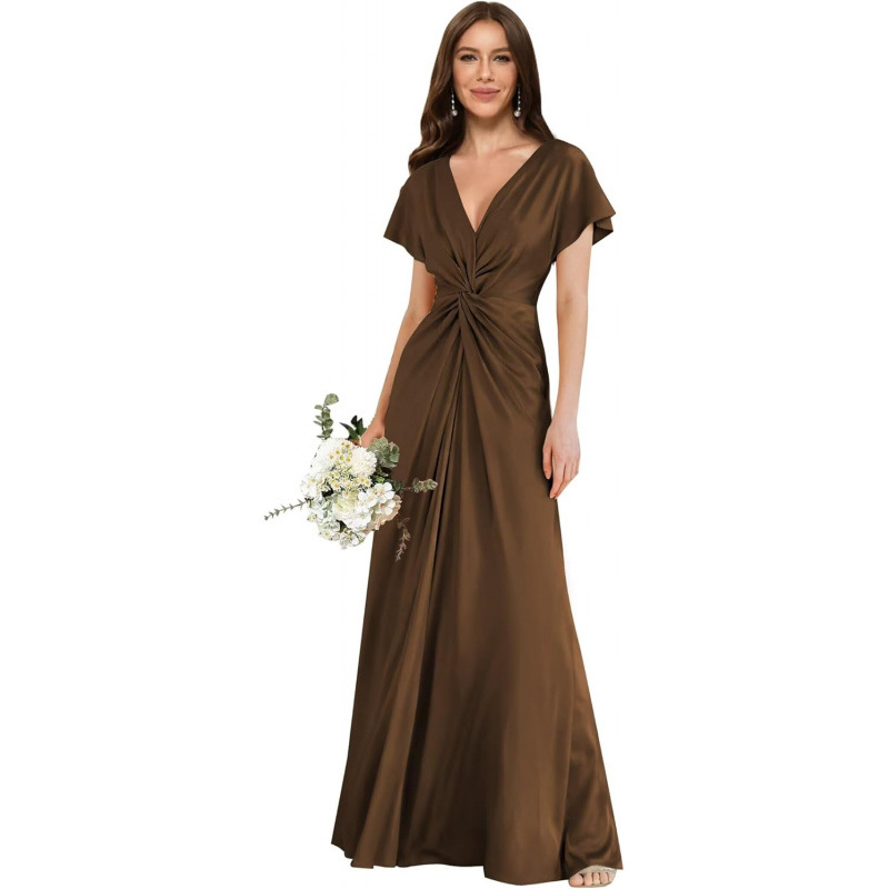 Europa y América transfronterizos 2026 verano nuevo satén de mangas cortas vestido de boda formal vestido de dama de honor