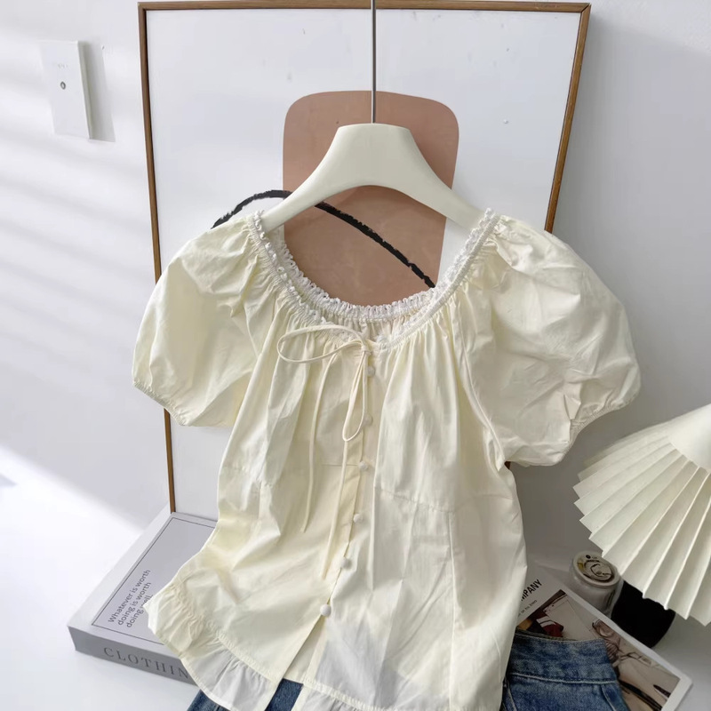 French Lace Blouse for Women, Summer Sweet Youthful Puff Short-Sleeve Doll Shirt, Unique Top 5753 French Lace Blouse for Women, Summer Sweet Youthful Puff Short-Sleeve Doll Shirt, Unique Top 5753