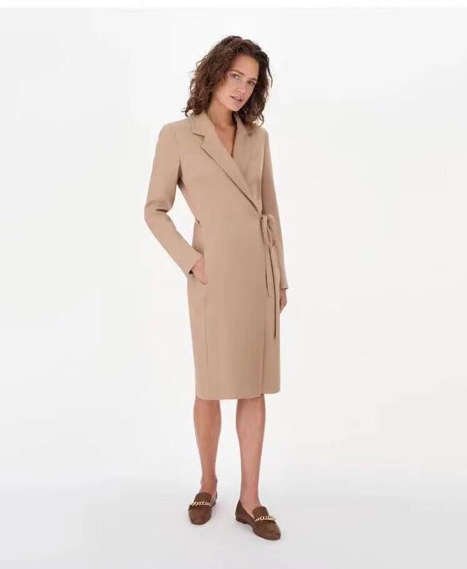 Italian Max series new autumn solid color European and American suit collar wool wrap lace-up dress trench coat for women Italian Max series new autumn solid color European and American suit collar wool wrap lace-up dress trench coat for women