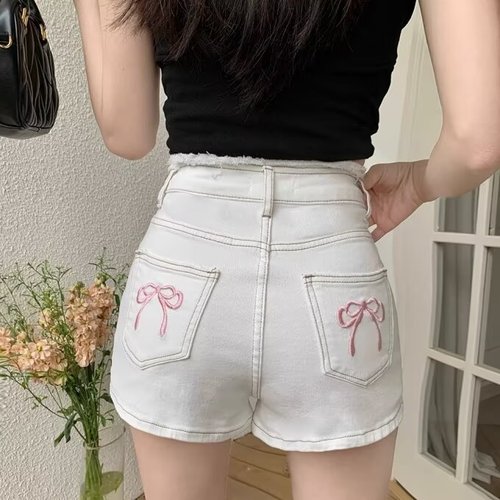 High-waisted denim shorts for women in summer new large size fat mm loose slimming belly design niche A-line hot pants