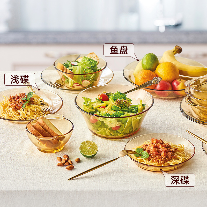 US pyrex Corning tableware household heat-resistant glass tableware transparent glass bowl amber dishes wholesale