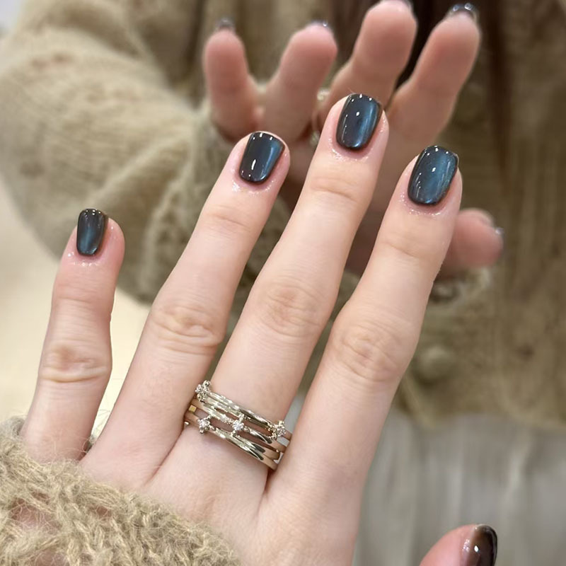 Square and Round Mixed Multicolor Cat Eye Combination Short Style Wearable Nail Tips for Fingernails, Nail Art Finished Products Wholesale