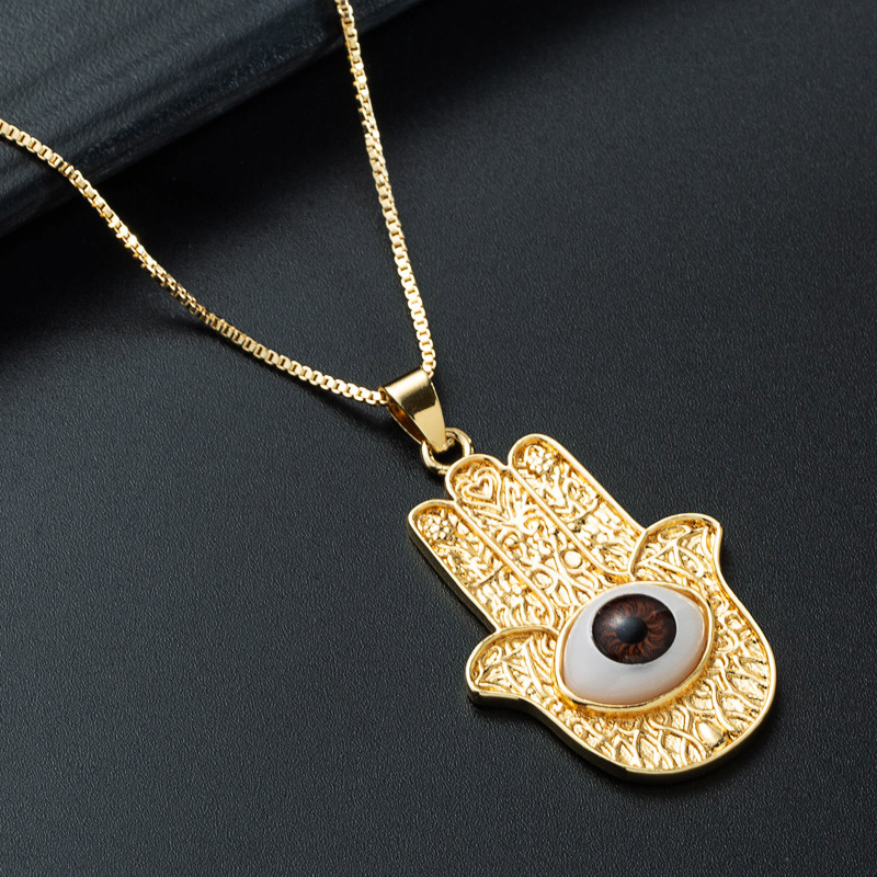 Nihaojewelry Wholesale Jewelry Hip Hop Devil's Eye Palm Pendant Copper Gold-plated Oil Dropping Necklace display picture 5