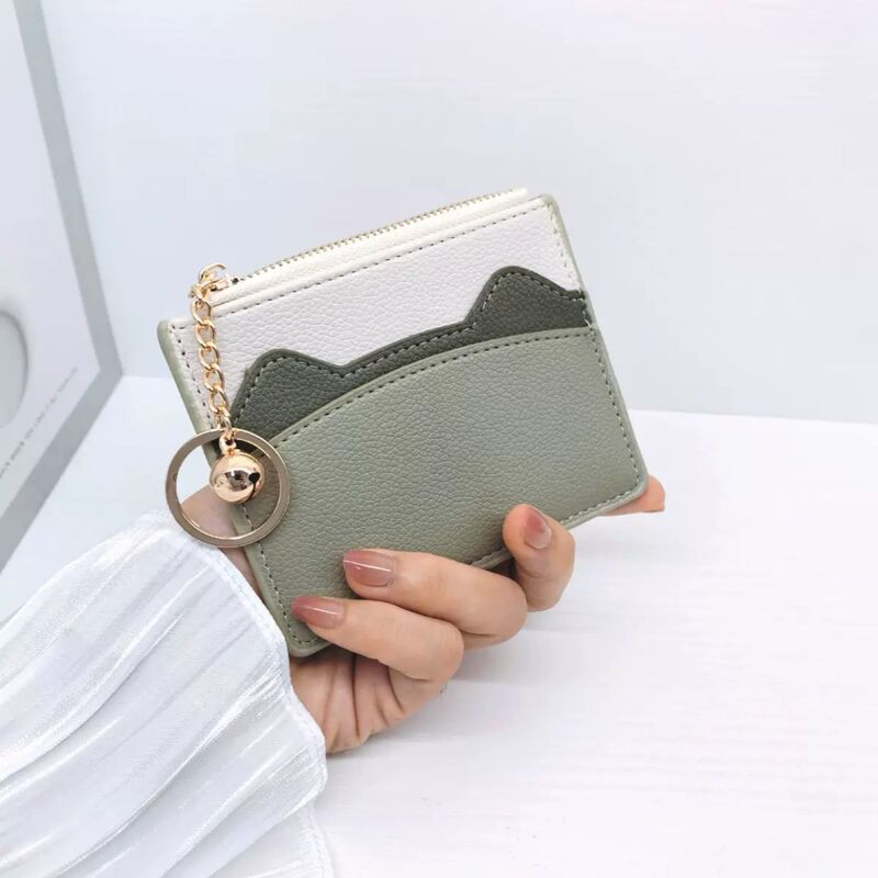 New Color-Blocked Cute Cat Card Holder, High-Value Design for Women, Compact Student Thin Style, Versatile Keychain Coin Purse, Anti-Magnetic