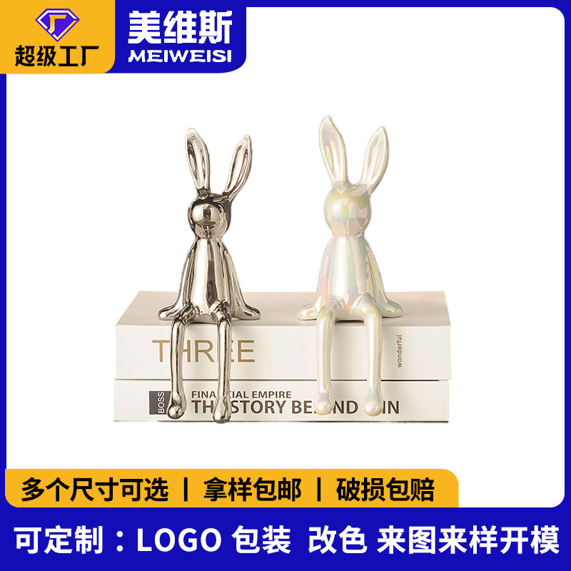 Source Manufacturer Electroplated Sitting Rabbit Ornaments Processing and Custom Logo Multi-Size Wholesale Decoration Customization