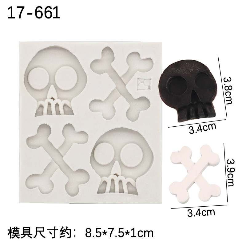 Nueva Halloween cráneo hueso forma fondant cake molde de silicona hornear chocolate arcilla epoxi