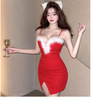 Splicing suspender wrapped buttocks dress with red Christmas baby fur skirt design sense