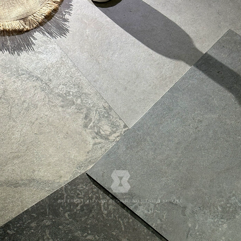 Проект напольной и настенной плитки для ванной, гостиной, сада и террасы виллы: матовая текстура плитки Iwatani, каменный рисунок, кофейный цвет, нескользящая поверхность.