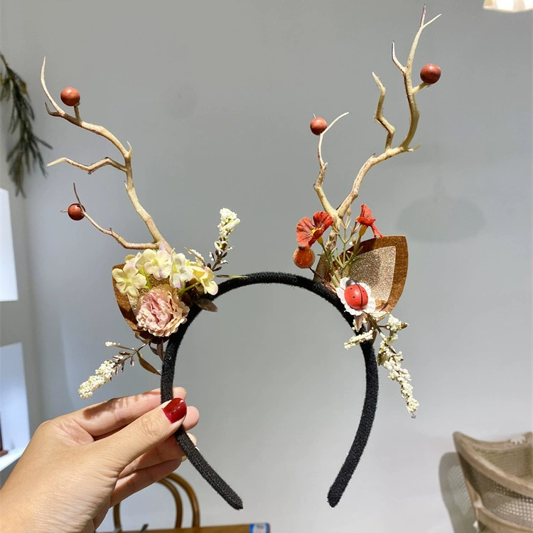 Новый Рождественский головной убор зажим из лося рога повязка на голову рождественские украшения для взрослых Мори супер фея повязка на голову аксессуары для волос оптом