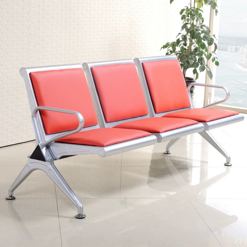 Three-Seater Stainless Steel Waiting Chair, Reinforced and Thickened Public Seating for High-Speed Rail Hospitals, Infusion Chairs, and Airport Benches