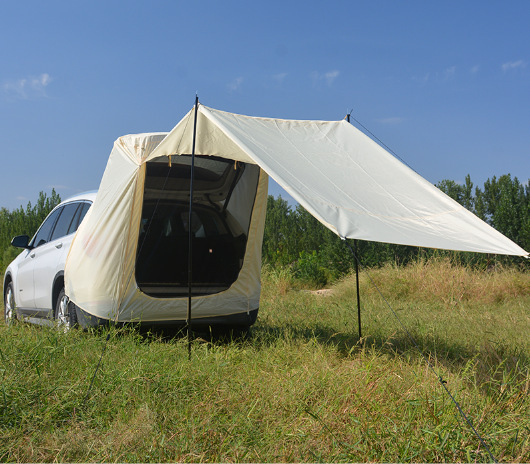 屋根テントsuv車の後ろにテントを伸ばして、自分で屋外キャンプ車の車の日除け車のサイドテントを旅行します。|undefined