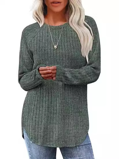 2024欧米対外貿易クロスボーダー女装アマゾンゆるい丸首プルオーバー長袖tシャツ|undefined