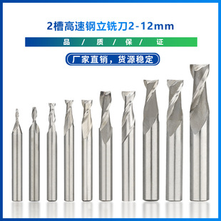 Cross-border hot sale 2 Groove High speed steel end mill 2-12mm straight shank milling cutter spiral end mill CNC milling machine