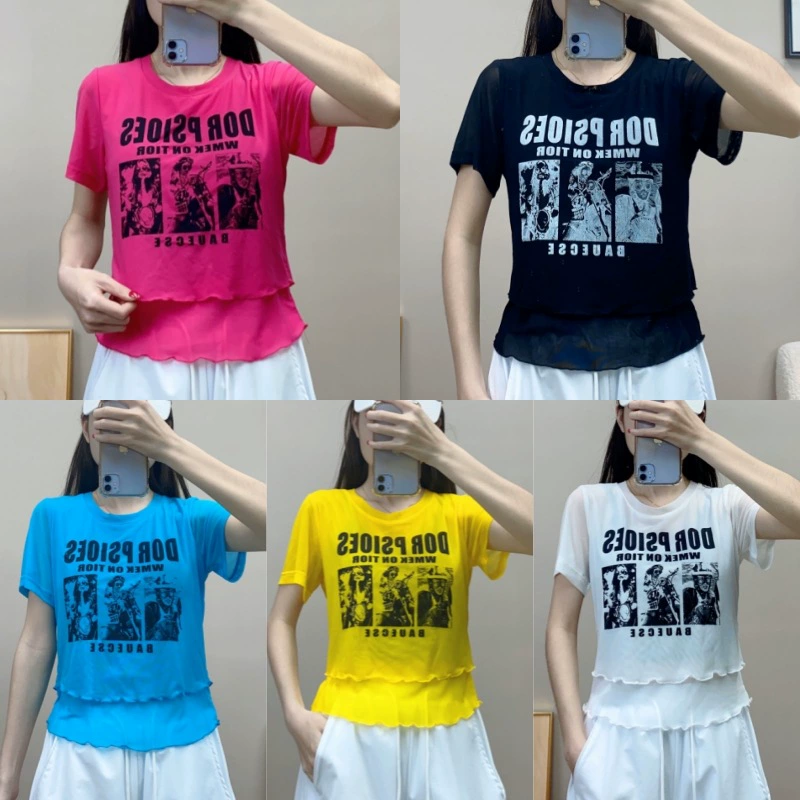 Летняя новая двухслойная ледяная сетчатая рубашка с короткими рукавами