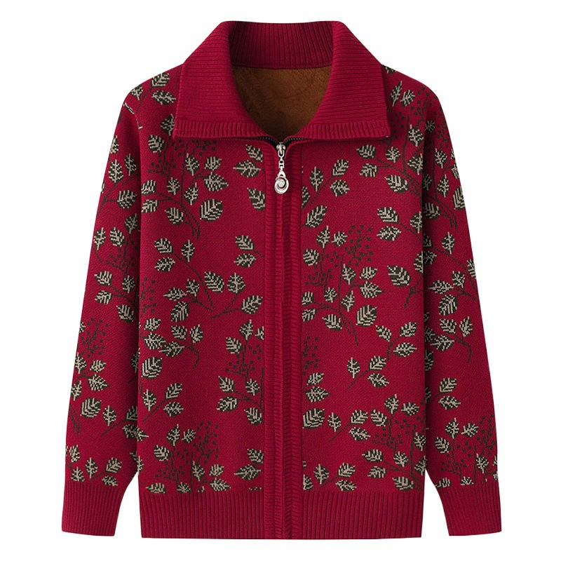 Среднего и пожилого возраста женский бабушка весенне-осенний свитер кардиган 60 лет-70 лет-мама осенне-зимнее пальто на флисовой подкладке утолщенное