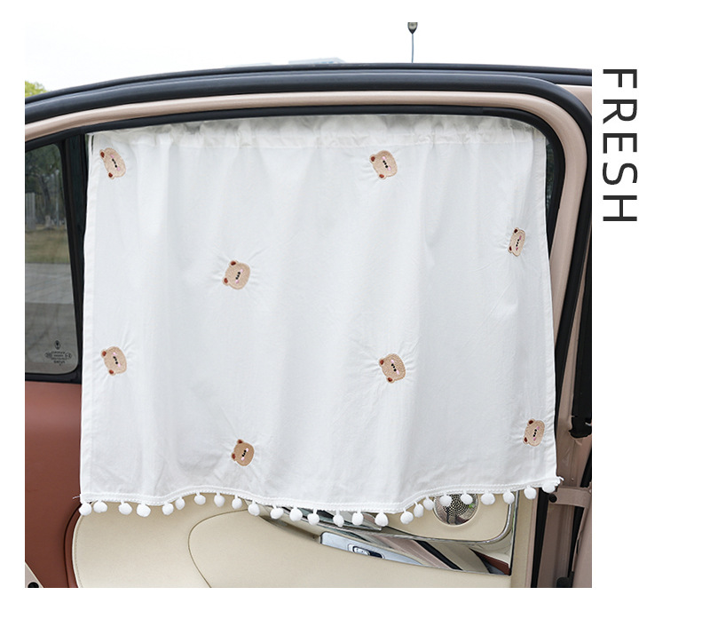Car sunshade cotton embroidered bear car side window heat insulation sunshade creative telescopic car sunshade