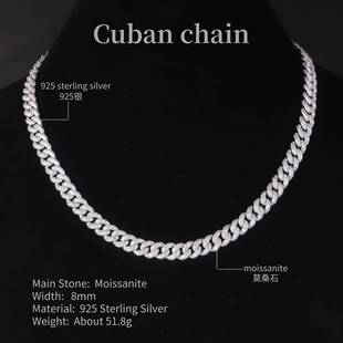Hip Hop Trend Cuban Chain 8mm Seiko s925 Silver Set Moissanite Necklace Cross-border European and American Cuban Chain for Men and Women