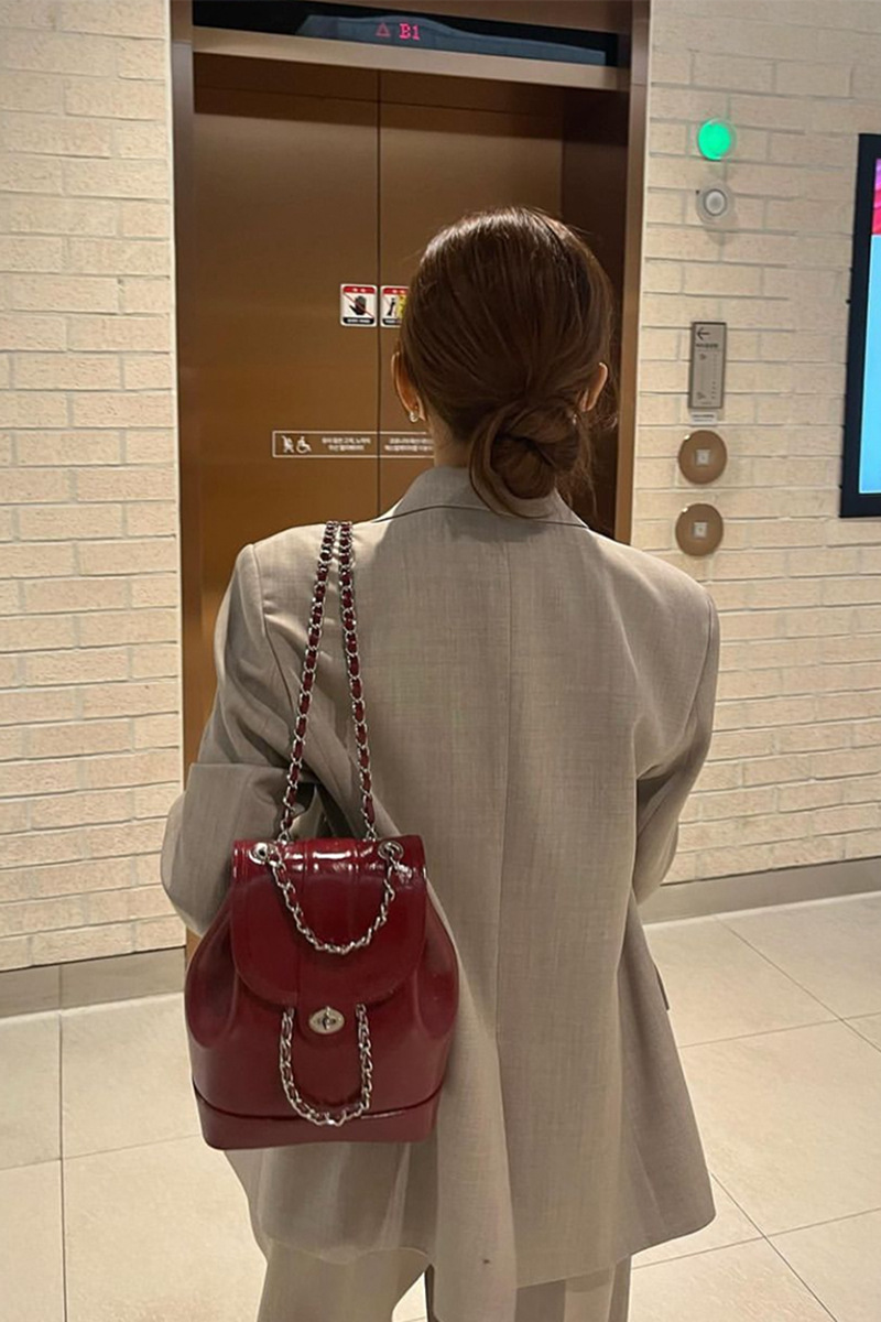 Zaino da donna con piccola catena, borsa a tracolla in pelle retrò_voghion.com