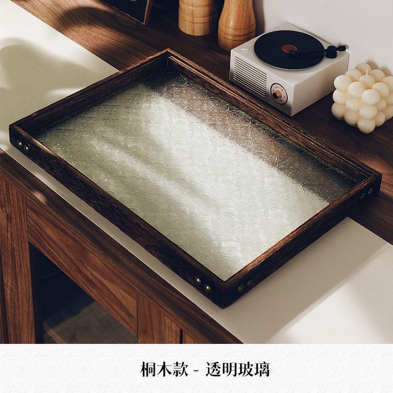 빈티지 오동 나무 꽃 유리 접시 투명 34*24*2.7cm