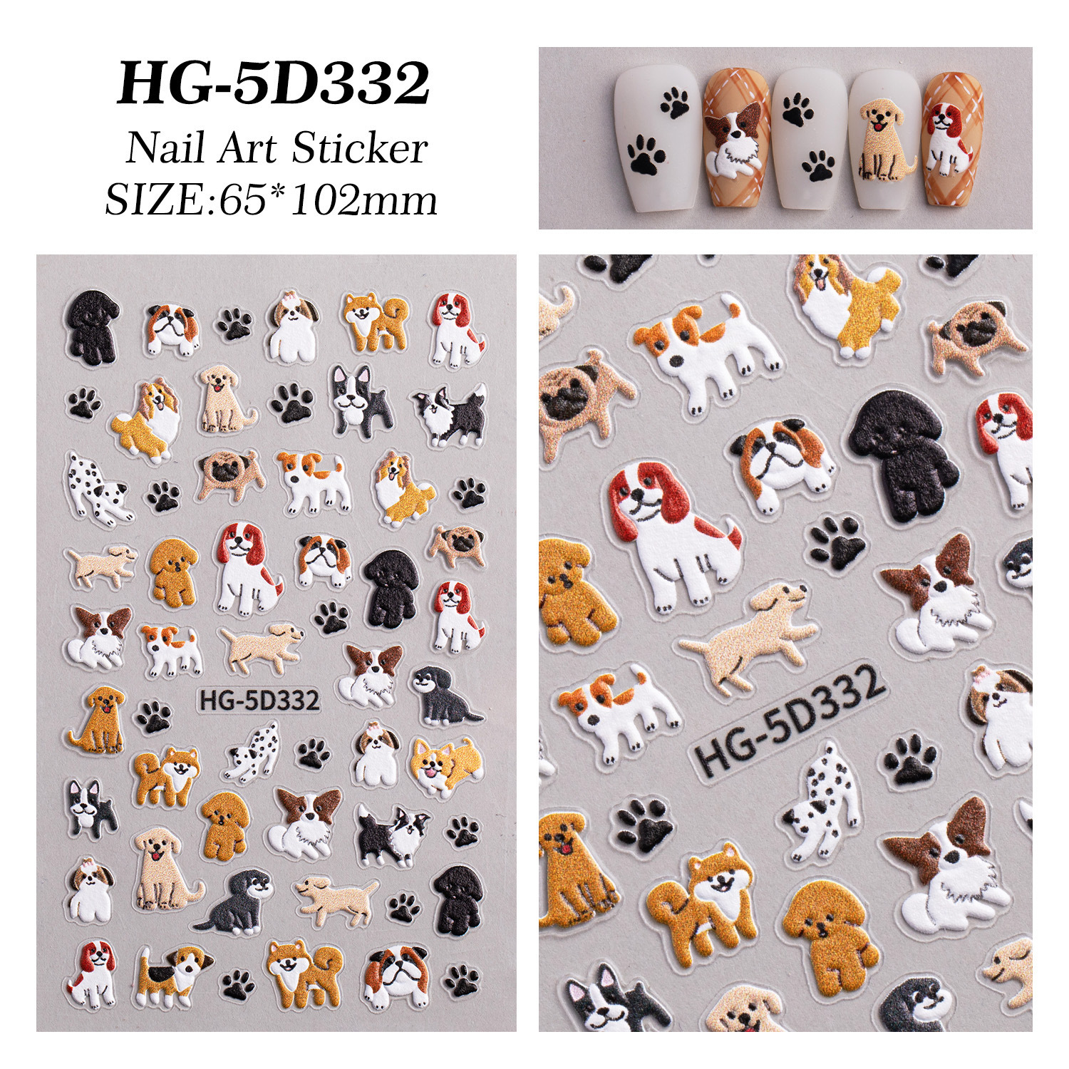 Ins cute perro pegatinas de uñas joyas en relieve japonés adorable gato DIY patrón pegatinas de uñas HG
