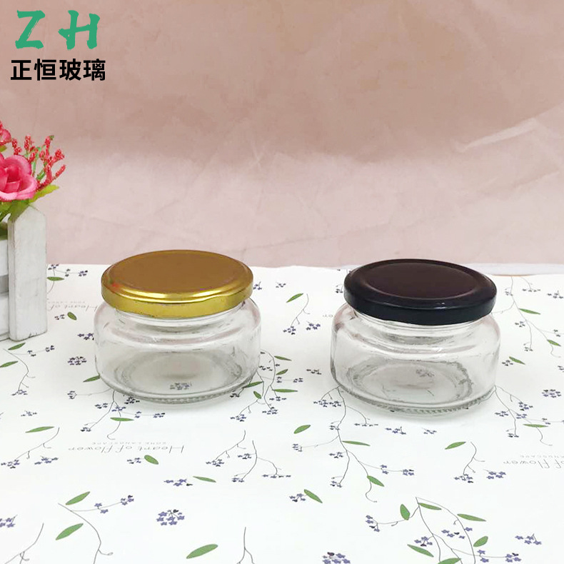 现货批发100ml圆形透明玻璃酱菜瓶 小圆形蜂蜜瓶 辣椒酱瓶 密封罐