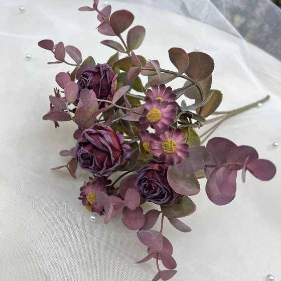 Simulated flower burnt edge bubble rose chamomile fake flower cross-border foreign trade silk flower roasted edge rose high-grade fake bouquet