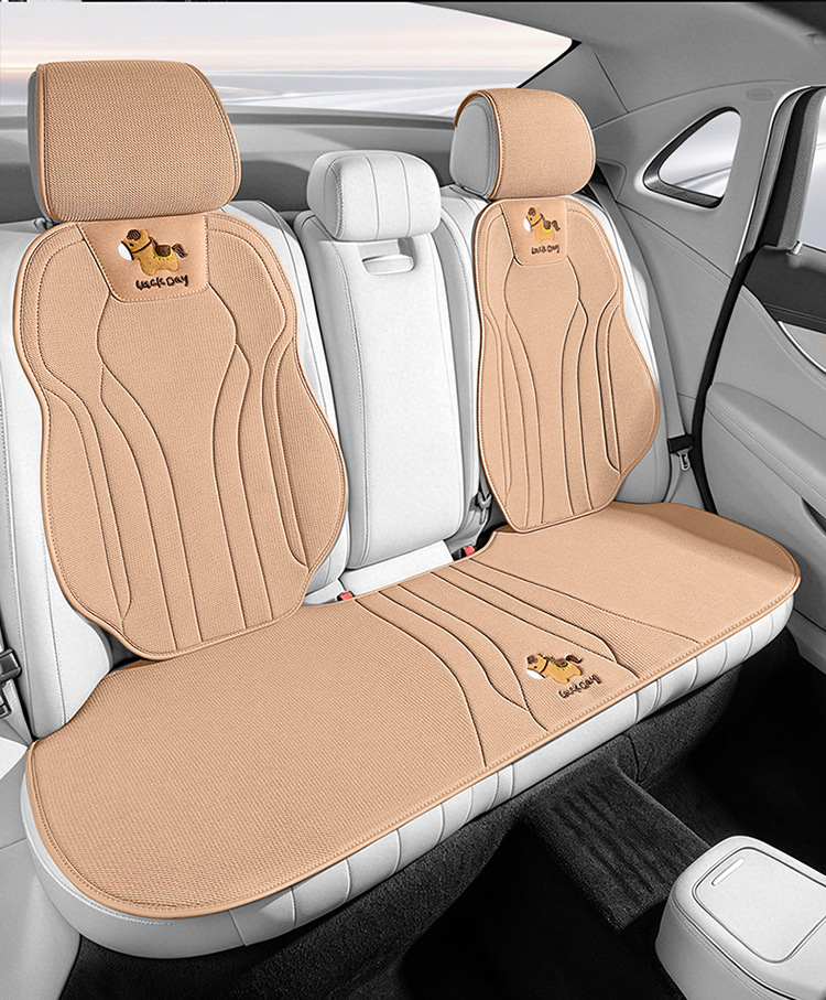 Car Seat Cushion, Universal for All Seasons, Cartoon Linen Breathable Seat Cushion, Half-Cover Seat Cover, Comfortable Pure Linen Car Seat Cover