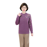 中老年女装秋新款时尚绣花针织衫加绒加厚一体绒妈妈装保暖打底衫，女装针织衫/毛衣，妃慕昵服饰