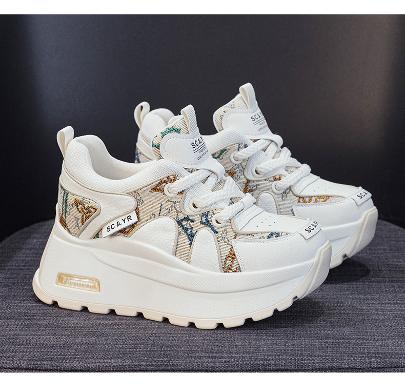 Giày sneaker nữ đế dày phong cách retro, tăng chiều cao — Be 5033, Vàng 5033 chi tiết 23
