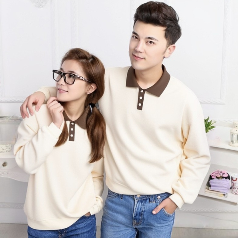 Plain Solid Color Sweatshirt with Custom Logo, Pure Cotton, Chinese Cotton, Color-Blocked Polo Shirt, Loose Thin Style, Autumn and Winter Sweatshirt
