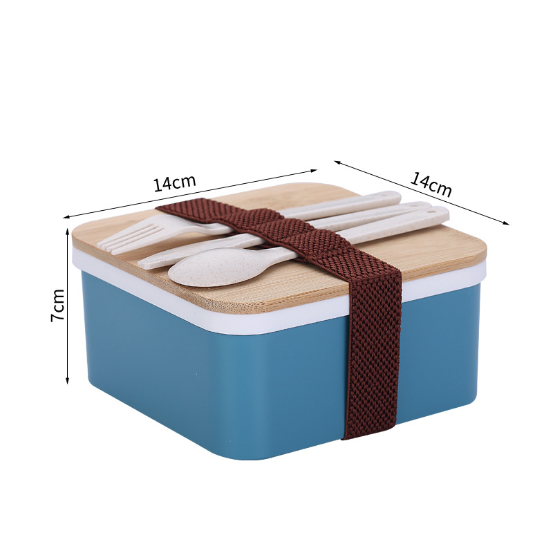 Tapa de madera de bambú de estilo japonés caja de almuerzo simple separada de trabajador de oficina portátil estudiante microondas caja de almuerzo de una sola capa caja de almuerzo