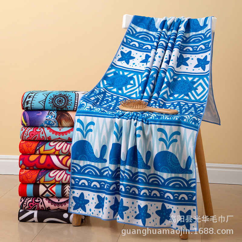 跨境超细纤维印花沙滩巾健身游泳家用跨境吸水海滩专用浴巾运动巾