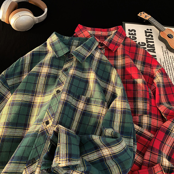 Japanese flannel demi-season trend retro shirt