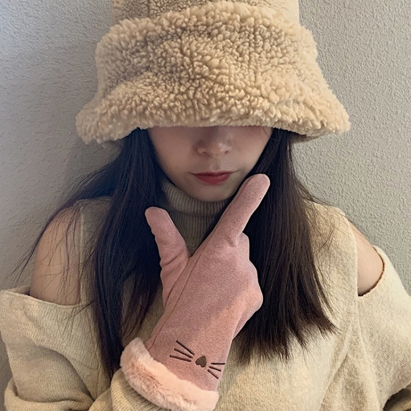 手套女冬天保暖加厚可爱ins冬韩版骑车防风防寒加绒五指手套骑行|undefined