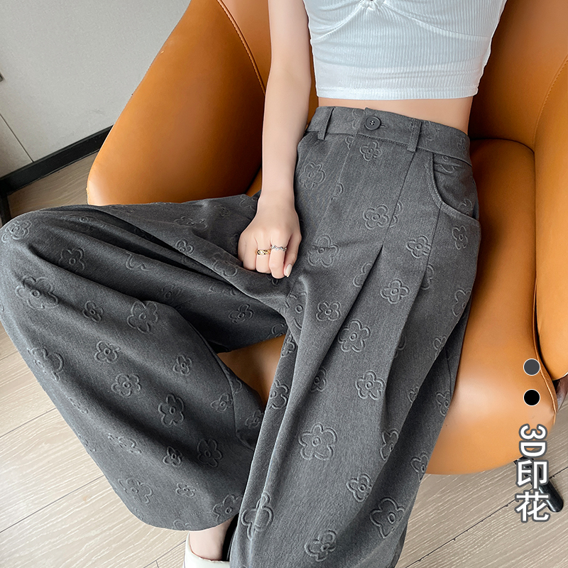 灰色のスーツのズボンの女性の夏の薄い金の十三行の高腰のナシの型の体つきの安可雷の春の服装は地面の広い足の長いズボンを引きずることができます。|undefined