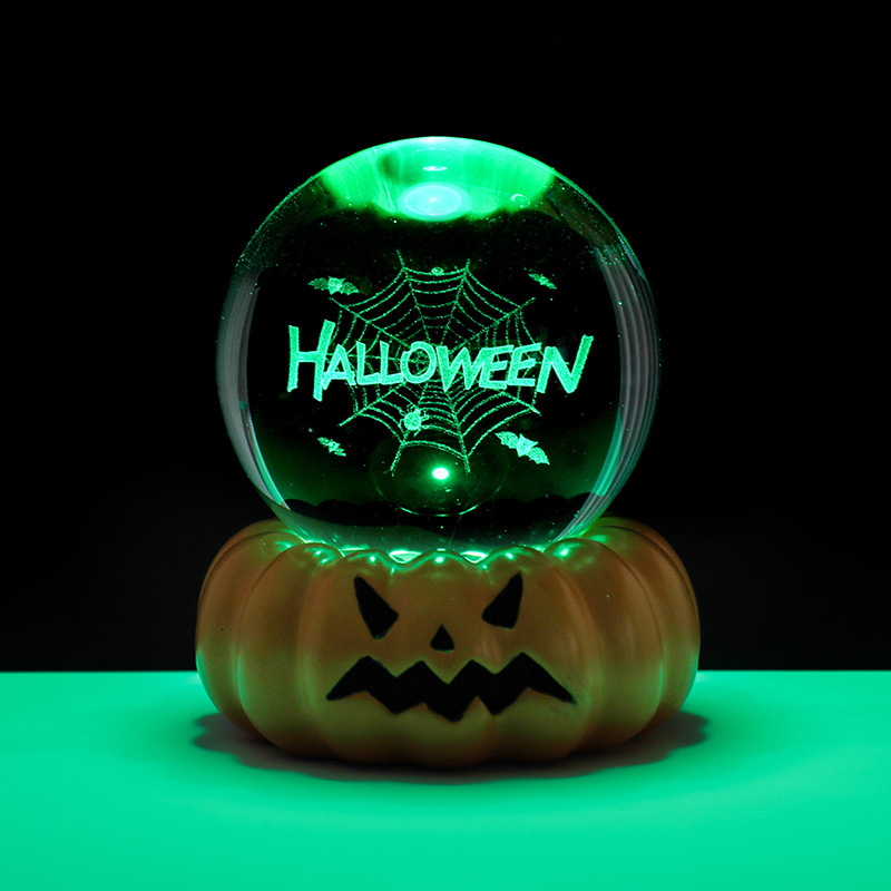 クロスボーダーハロウィンゴースト3Dクリスタルボールナイトライト発光ベースクリエイティブデスクトップ装飾オーナメントホリデーギフト|undefined