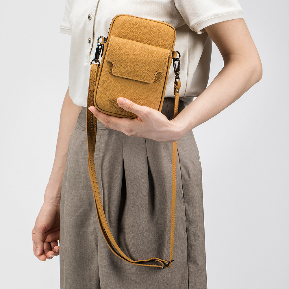Nueva moda de las mujeres bolsa de doble capa de cremallera vertical del teléfono móvil de gran capacidad de cuero de las mujeres simple hombro bolsa de mensajero