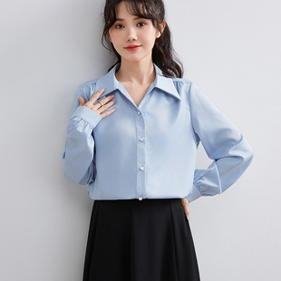 Real shot 2024 Spring and Autumn New Long Sleeve Korean Style Shirt Solid Color Chiffon Shirt OL Professional Dress Commuter Elegant Shirt