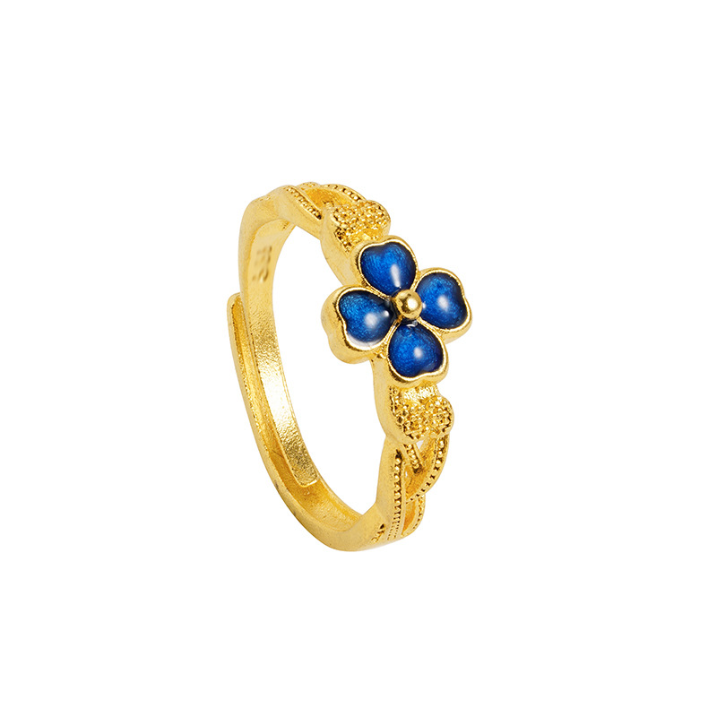 Anillo de flores de cuatro hojas de oro de arena tendencia de moda femenina no se desvanece lujo ligero de alta sensación pulsera joyas accesorios de mano