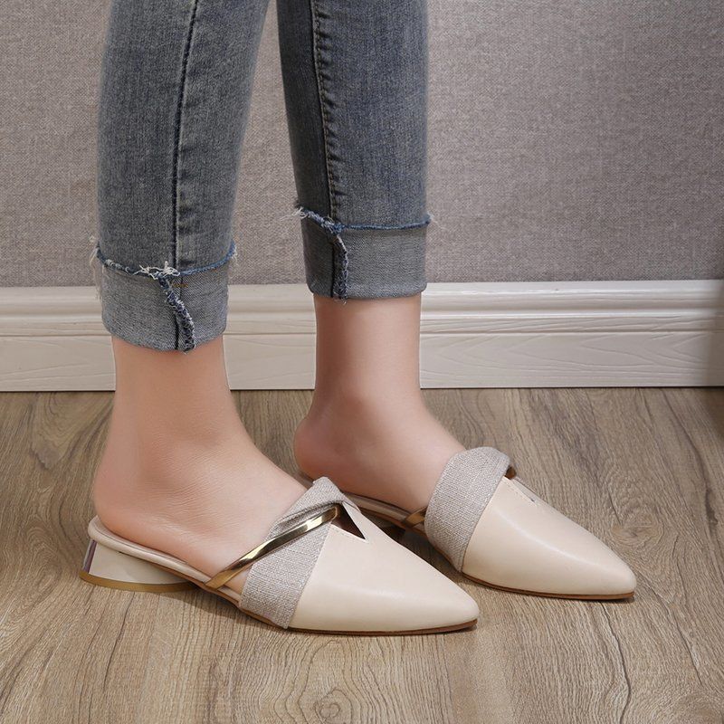 Slippers Women's Outer Wear Mueller Shoes Lazy Slide 2024 Summer New Korean Style Thick Heel All-Match Baotou Half Slippers Pointed Fashion