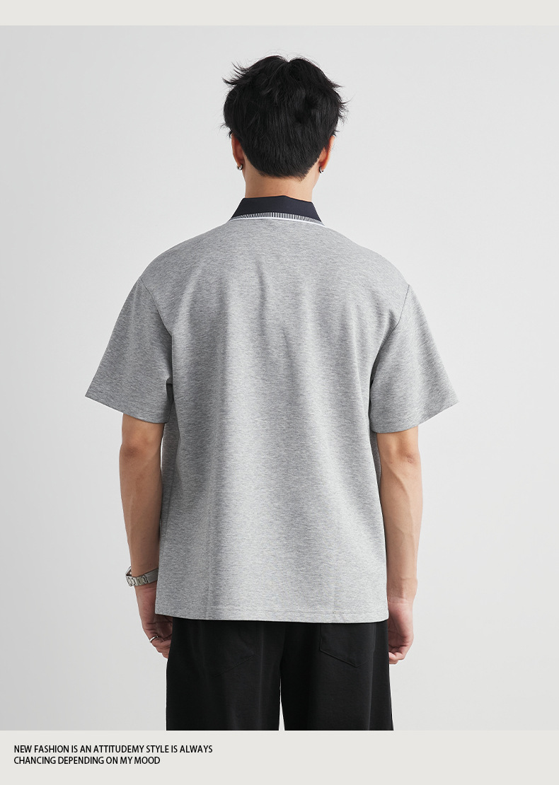 Áo polo nam cổ bẻ họa tiết chó con thêu, tay ngắn, form rộng thả vai — đen chi tiết 10