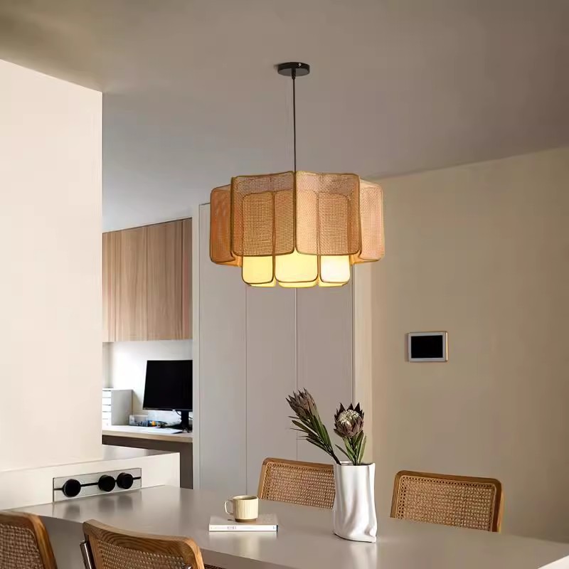 Lámpara del restaurante chino de estilo retrógrado creativo sala de estar dormitorio residencial Zen bar de caña lámparas Zhongshan