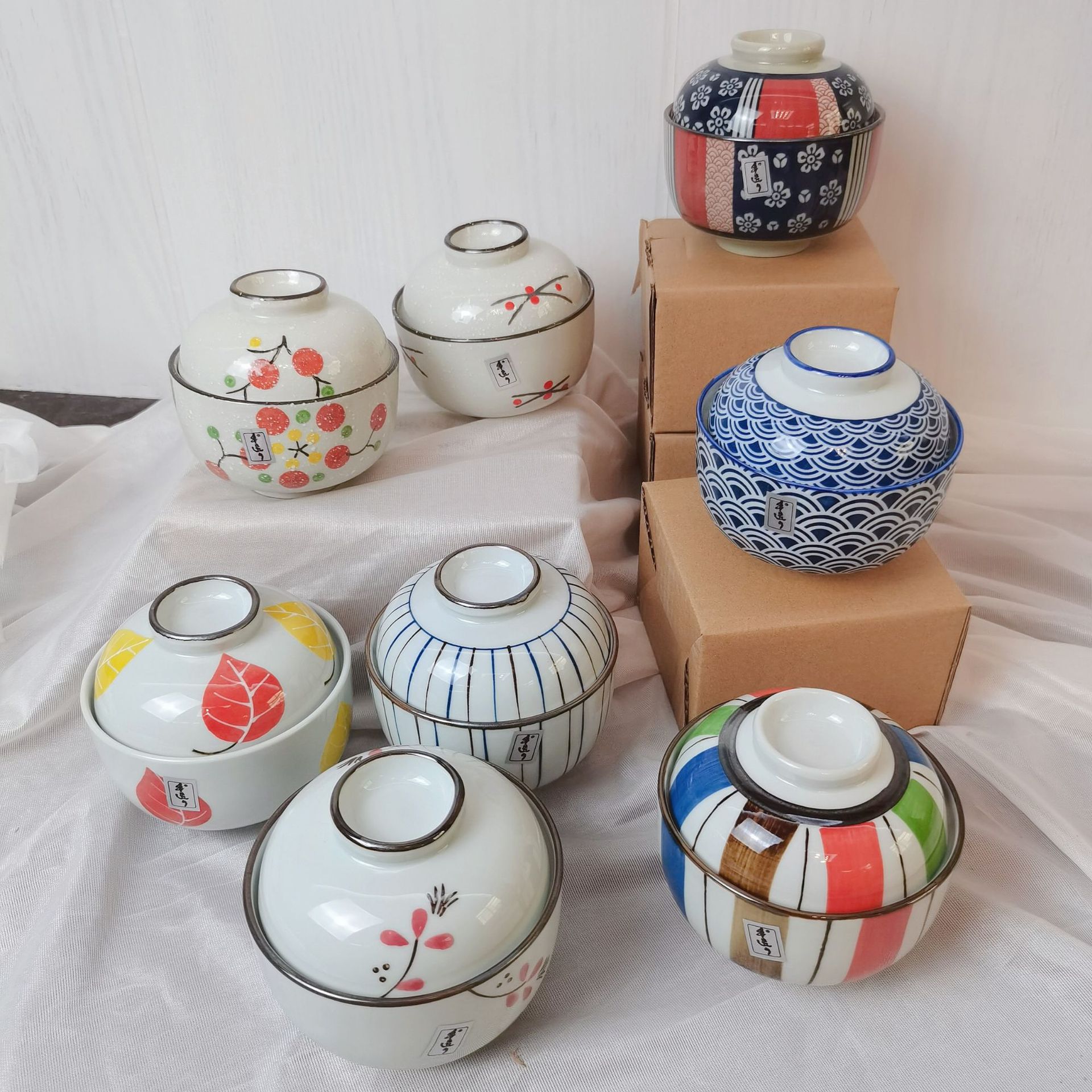 4-inch Japanese-style Hand-made High-temperature Ceramic Cover Bowl Household Ceramic Stew Pot Baby Steamed Egg Bowl Dessert Bowl Water-proof Stew Pot