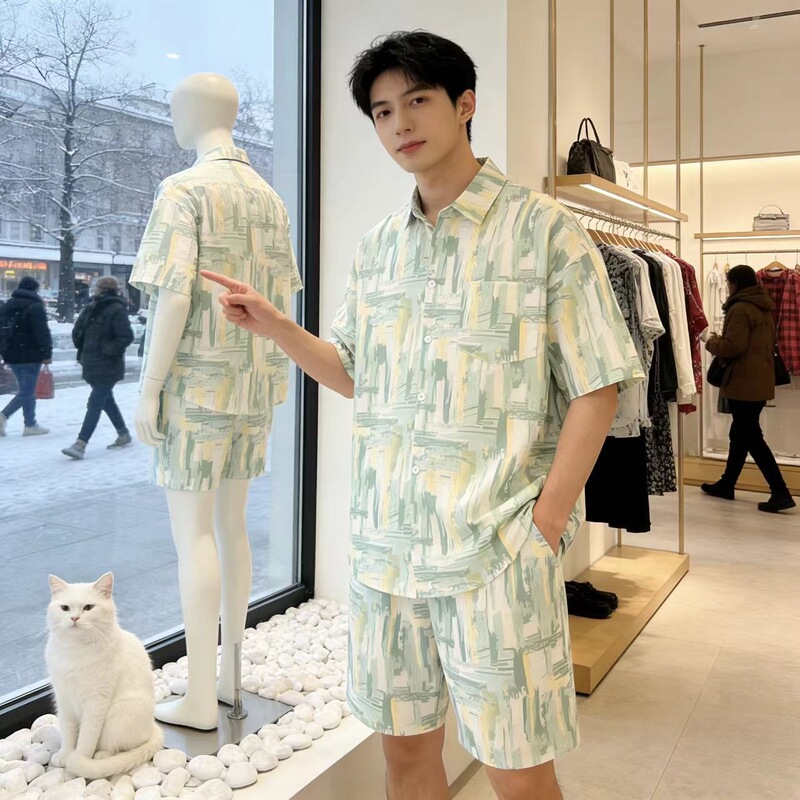 Northern Wolf 2026 Summer Dopamine Beach Seaside Vacation Shirt Two-Piece Set Fashion Trend Casual Outfit