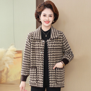 Foreign-style mother's spring and autumn and winter coat imitation mink 50-year-old jacket middle-aged and elderly women's knitted cardigan